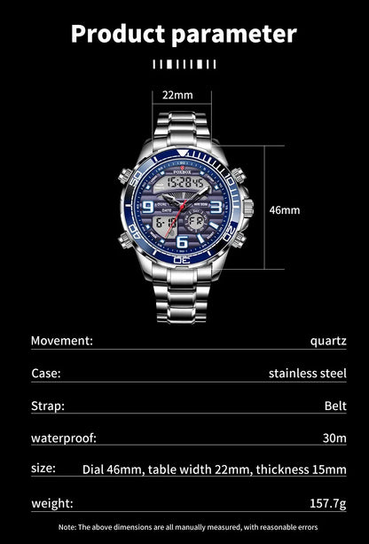 Luxury Digital Sport Watch for Men – All Steel Military, Waterproof Quartz with Box