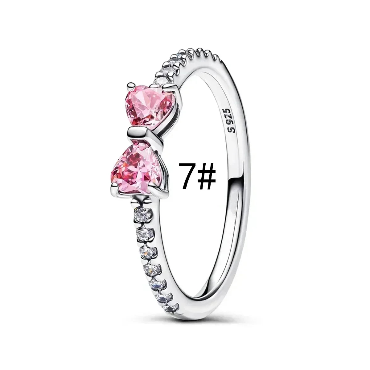 925 Sterling Silver Pink Bow Zircon Jewelry Set – Ring, Earrings, Bracelet & Necklace