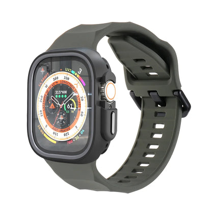 Smartwatch with a dark gray case and band on a white background