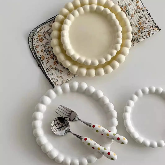 Ins Style Beaded Dessert Plate French Western Food Plate Ceramic Breakfast Plate Ornaments Poses Ceramic Dishes
