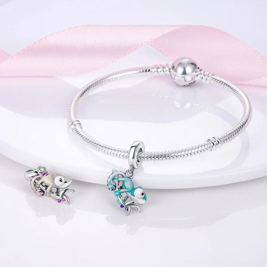 925 Sterling Silver Dangle Charm Chameleon luminous Firefly Ring Earrings Bead Charms for Original DIY Bracelet Fine Jewellery