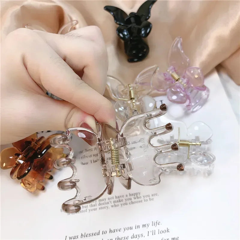 Cute Butterfly Hair Claw Clip – Korean Solid Color Small Barrette for Women
