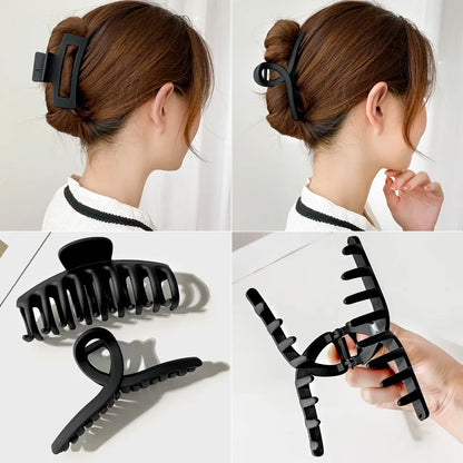 Elegant Black Geometric Hair Claw Clip – Toothed Hairpin for Women