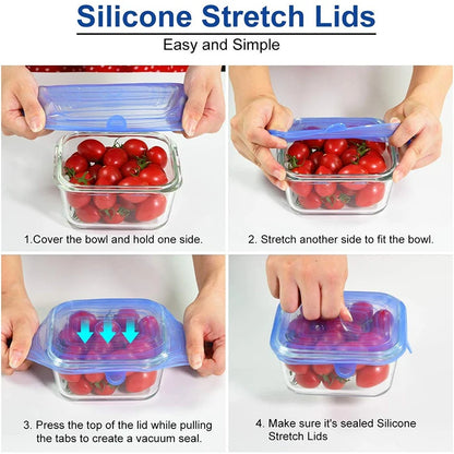 6-Piece Square Silicone Stretch Lids – Reusable Food Packaging Elastic Bowl Covers