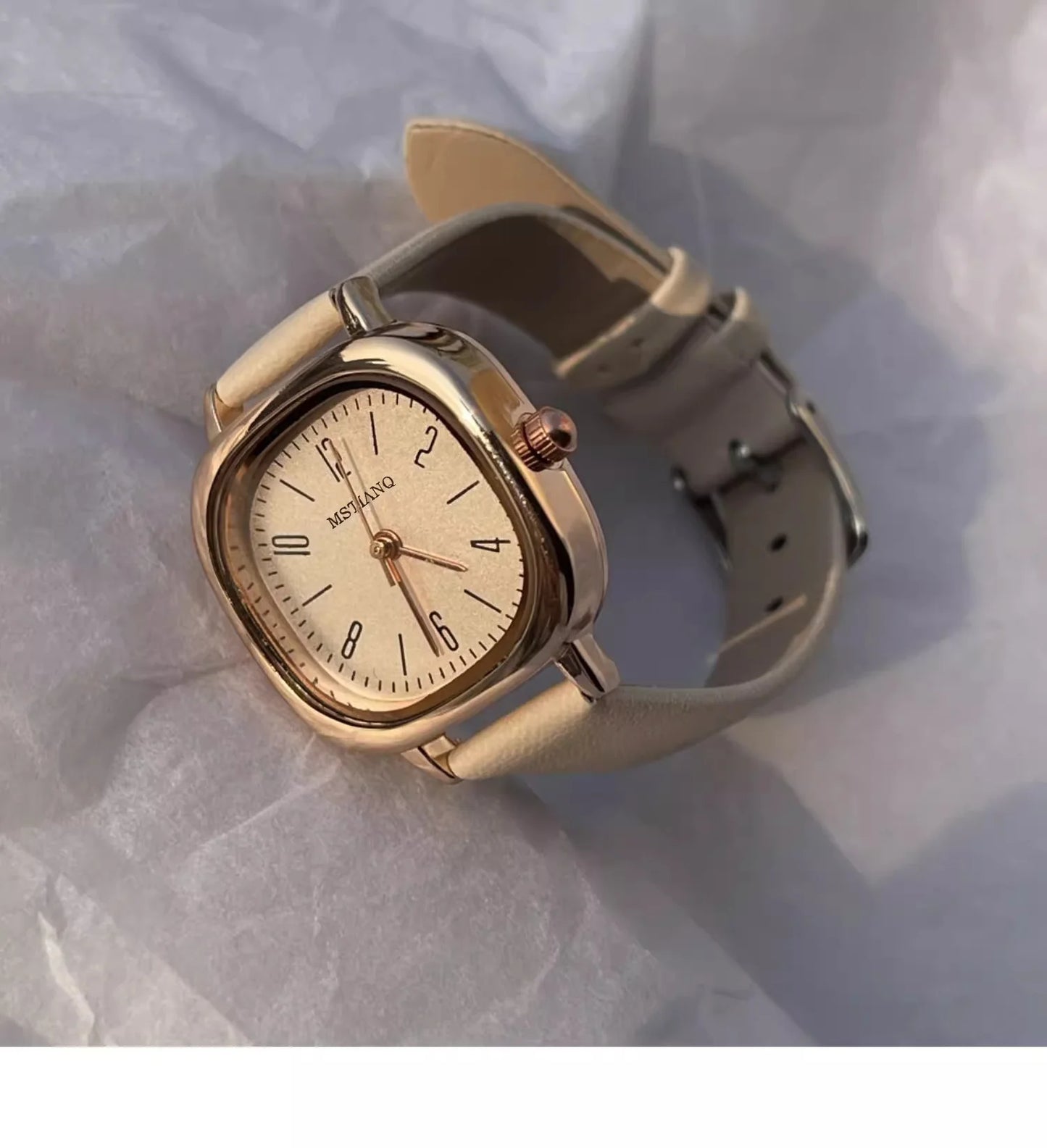 Casual Wrist Watches Retro Square Quartz Digital Mini Dial Leather Strap Fashionable Clock Waterproof Wristwatch for Women - BeeTrendyShop.COM