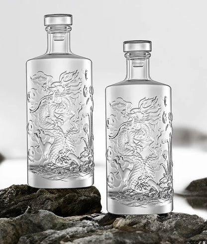 Dragon Engraved Whiskey Decanter – 500ml Round Glass Liquor Bottle