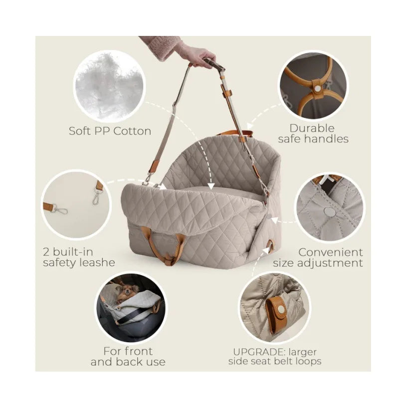 Luxury Pet Carrier Handbag & Car Seat Booster – 3-in-1 Washable Travel Bag for Small Dogs & Cats