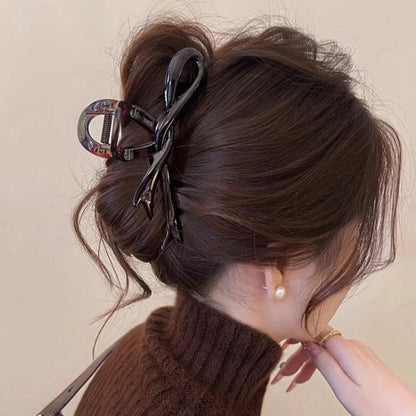 13cm Acrylic Ribbon Bow Hair Claw Clip – Glossy Shark Ponytail Barrette for Women