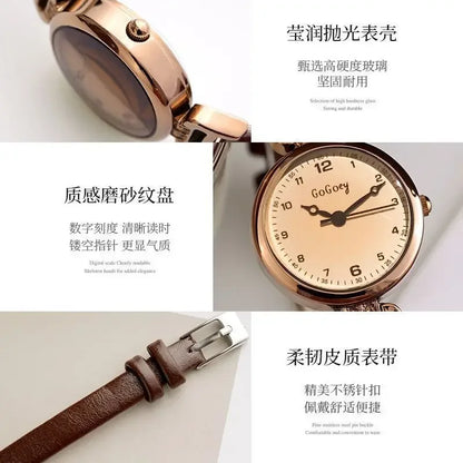 Retro High-end Round Dial Quartz Watches for Women PU Leather Strap Wristwatches Fashion Simple Temperament Girls Watch Gifts - BeeTrendyShop.COM