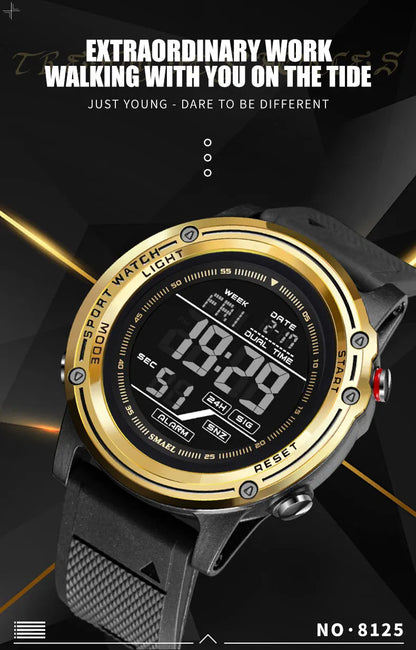 Men's Digital Sport Watch – 50M Waterproof, LED, Stopwatch, Military Tactical Wristwatch