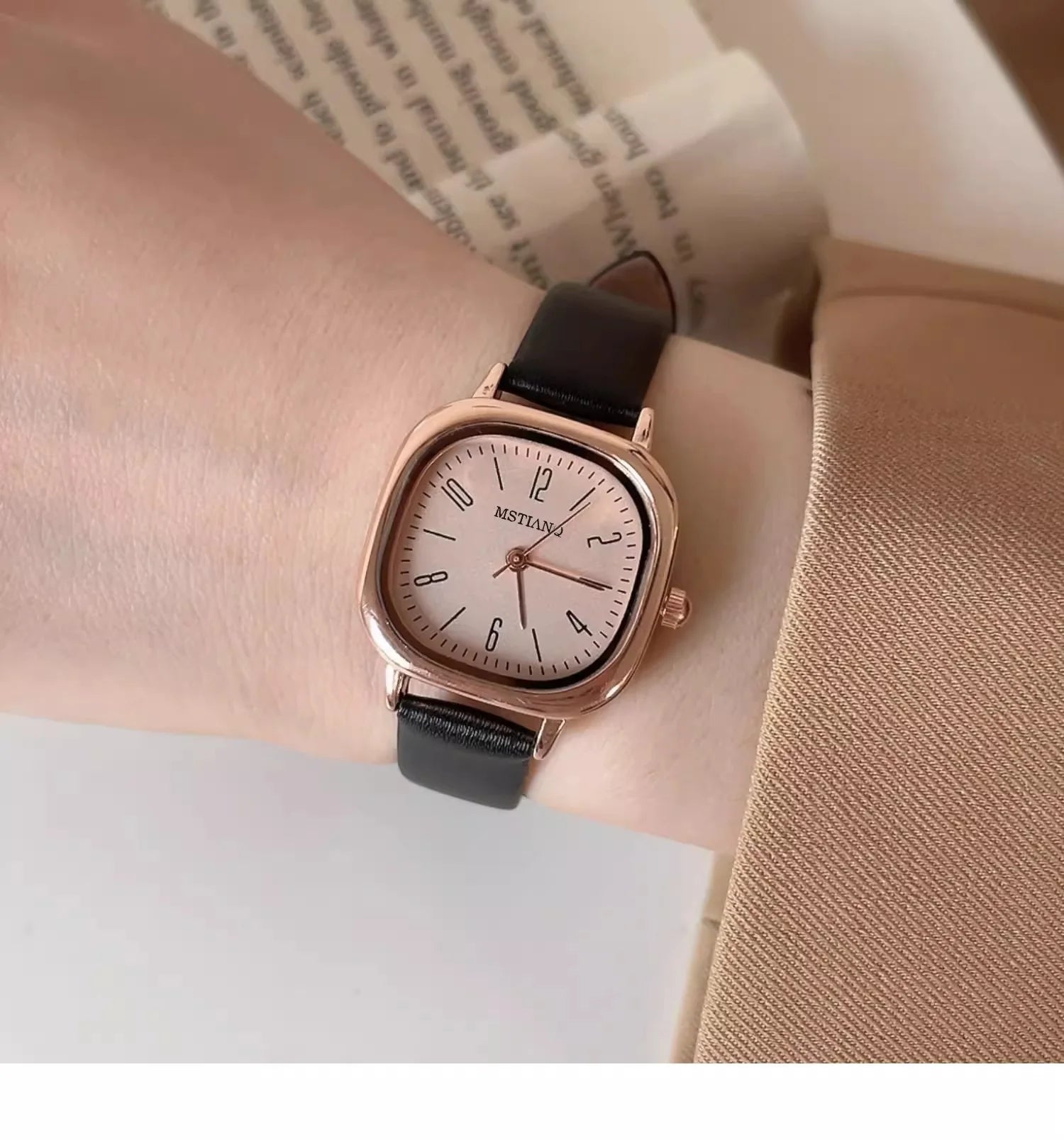 Casual Wrist Watches Retro Square Quartz Digital Mini Dial Leather Strap Fashionable Clock Waterproof Wristwatch for Women - BeeTrendyShop.COM