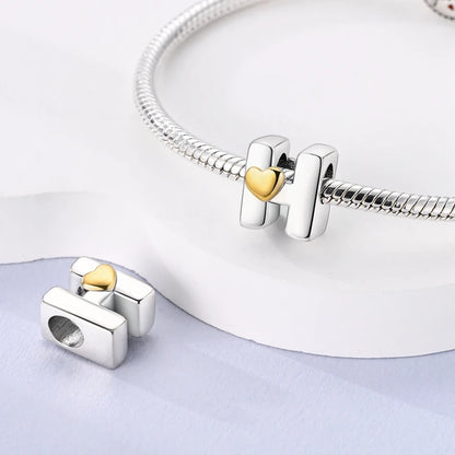 925 Sterling Silver A-Z Letter Charm Beads – Gold Alphabet DIY Birthday Jewelry