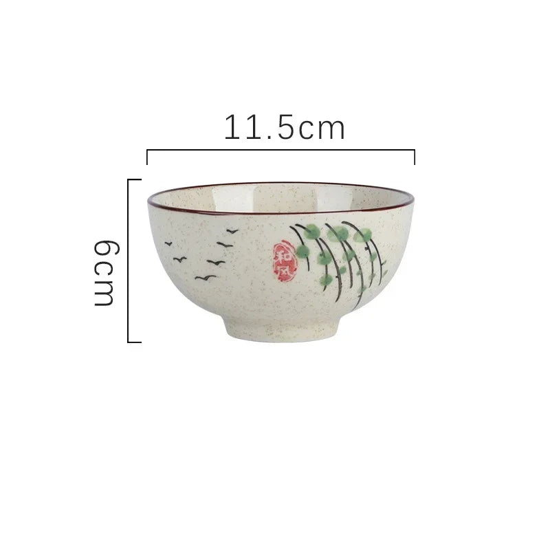 4.5-inch Ceramic Household Rice Bowl Japanese Retro Restaurant Home Tableware Eating Dishes Soup Bowl