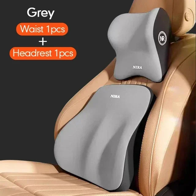 Car Memory Foam Lumbar & Neck Support Pillow – Removable Washable Backrest for Universal Vehicles