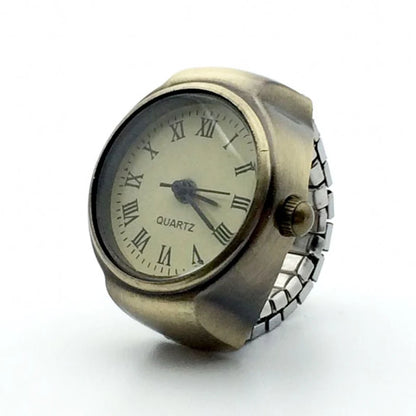 Vintage Punk Finger Watch Mini Elastic Strap Alloy Watches Couple Rings Jewelry Clock Retro Roman Quartz Watch Rings Women Men - BeeTrendyShop.COM