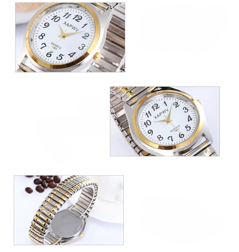 Classic Large Dial Elastic Quartz Fashionable Couple Watch Spring Steel Band Retro Large Digital Student Elderly Watches - BeeTrendyShop.COM