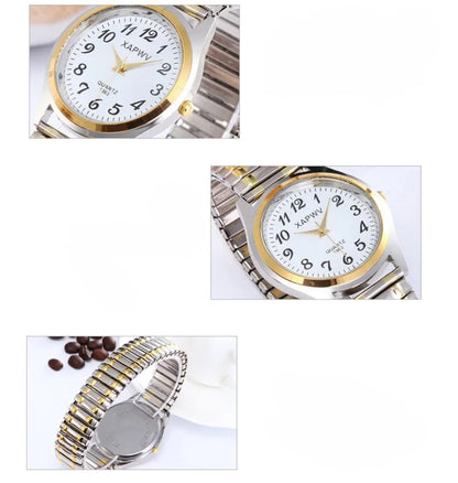 Classic Large Dial Elastic Quartz Fashionable Couple Watch Spring Steel Band Retro Large Digital Student Elderly Watches - BeeTrendyShop.COM