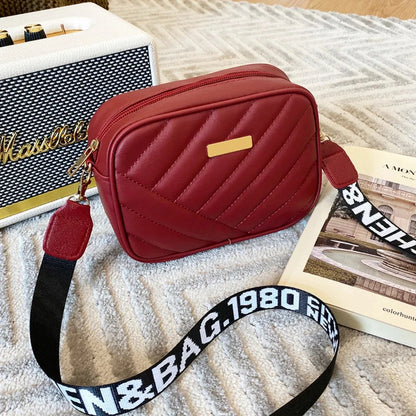 High quality women's PU rolling strip camera bag shoulder bag mobile phone bag casual crossbody bag - BeeTrendyShop.COM