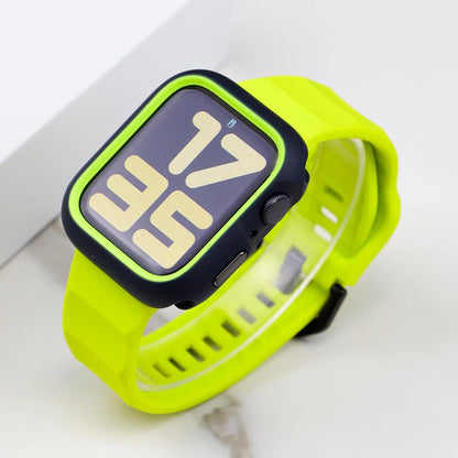 Smartwatch with a bright green band on a white background