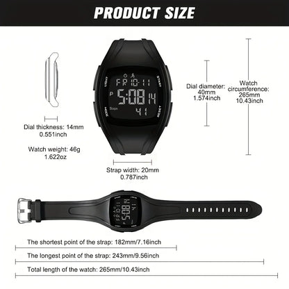 Men's Outdoor Digital Watch – LED Backlight, 5D Pedometer, Countdown, Stopwatch, Waterproof