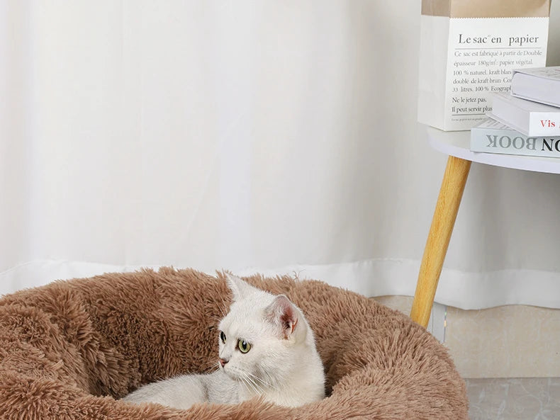 Winter Plush Pet Nest - Washable Round Bed for Cats and Dogs