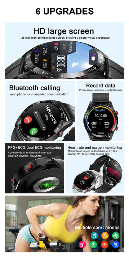 ECG+PPG Smartwatch – Laser Health Monitor, Blood Pressure, Bluetooth Call, Waterproof with Box