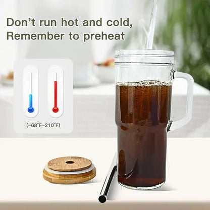 750ML Glass Cup with Wooden Lid & Straw – Bubble Tea Coffee Water Bottle