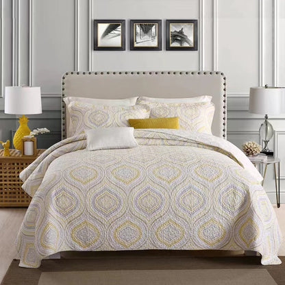 100% Cotton Quilted Bedspread – Rural Retro Bed Cover with Pillowcases for Queen & King Size