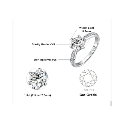 925 Sterling Silver Moissanite Engagement Ring – D Color 1-3ct for Women