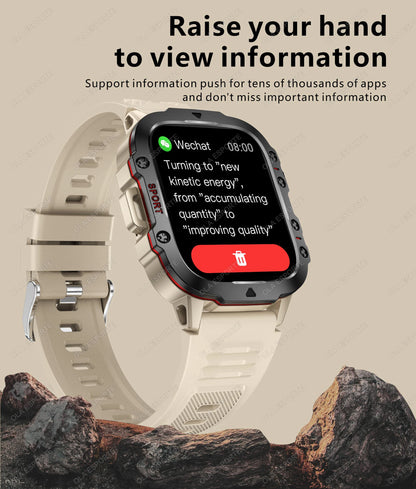 Military Smartwatch for Men – IP68 5ATM Waterproof, Outdoor Fitness Tracker, Health Monitor, Bluetooth