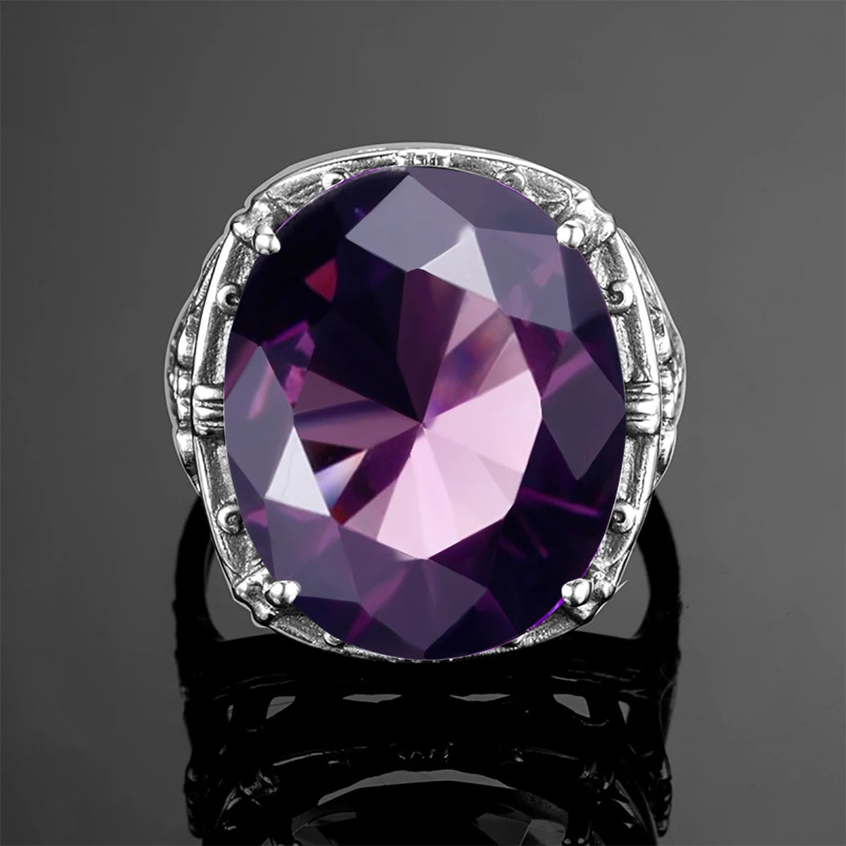 Real 925 Silver Women Amethyst Gemstone Ring Wedding Rings Handmade Processing Victorian Antique Jewelry