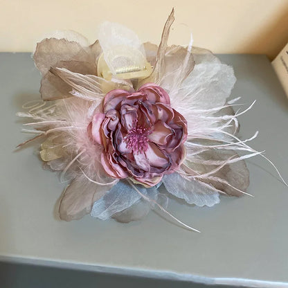 Pink Flower Hair Claw Clip – Sweet Lace Big Hairpin for Women