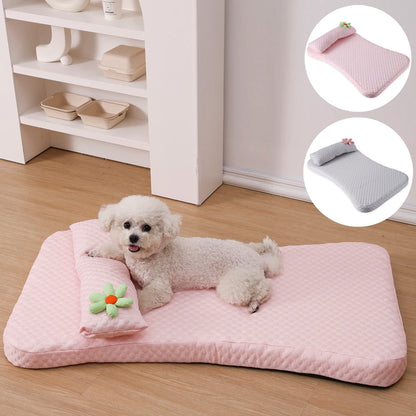 Summer Cooling Pet Bed - Ice Silk Mat with Pillow for Dogs & Cats - BeeTrendyShop.COM
