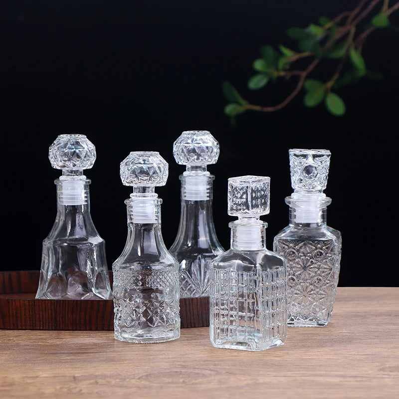 Mini Whiskey Decanter Bottle – 100/150ml Crystal Glass with 3D Carved Cap