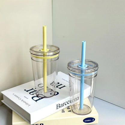 450ML Reusable Plastic Straw Cup – Transparent Coffee Tumbler for Car & Office