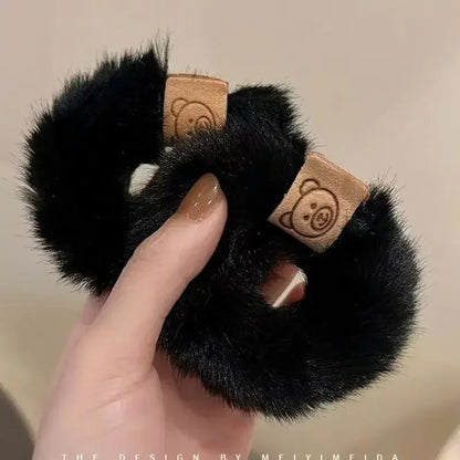 Korean Plush Bear Scrunchies - High Elastic Hair Ties - BeeTrendyShop.COM