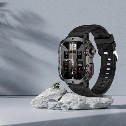 Military Smartwatch for Men – IP68 5ATM Waterproof, Outdoor Fitness Tracker, Health Monitor, Bluetooth