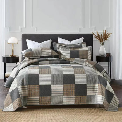 100% Cotton Quilted Bedspread – Rural Retro Bed Cover with Pillowcases for Queen & King Size