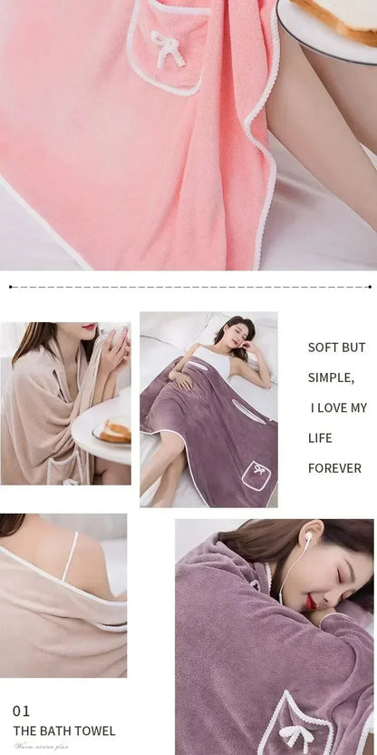 Womens Bath Towels Girls Wearable 140*85Cm Fast Drying Bathing Beach Spa Bathrobes Wash Clothing, Shower Bath And Gym Towel - BeeTrendyShop.COM