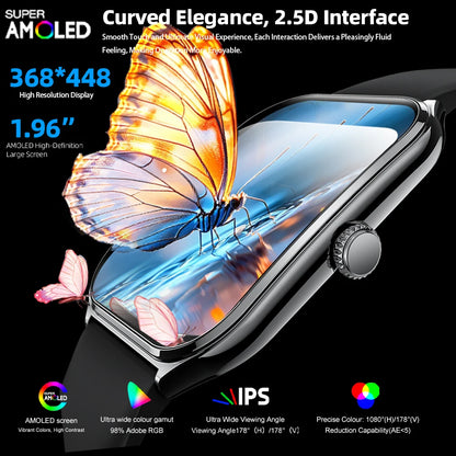 Ultra Thin Smartwatch 1.96" AMOLED – Always-On Display, Call Reminder, Compatible with Huawei & Android