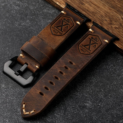 Handmade Vintage Crazy Horse Leather Bracelet 40MM 44MM 45MM 49MM Fits Apple Watch S8 Ultra Folded Thick Brown Strap - BeeTrendyShop.COM