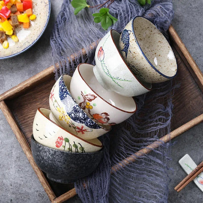 4.5-Inch Japanese Retro Ceramic Rice Bowl – Household Soup & Eating Dish