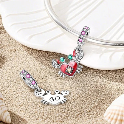 925 Sterling Silver Blue Crab & Red Lobster Charm Bead – Ocean DIY Jewelry