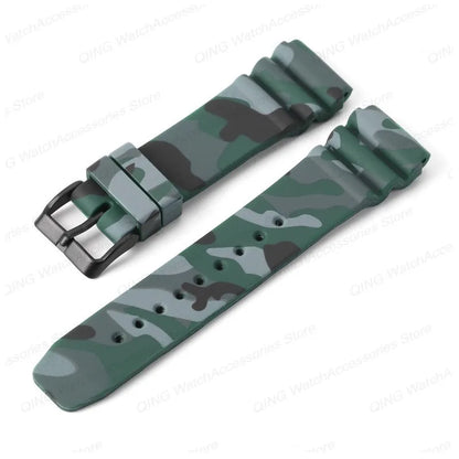 Camouflage-patterned watch strap on a white background