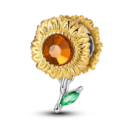 925 Sterling Silver Sunflower & Lucky Stars Charm – Sun Moon Diamond DIY Jewelry