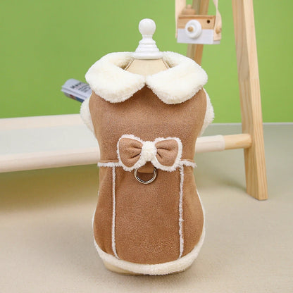 Cozy Winter Dog Jacket with Bow - Warm Plush Coat for Small Dogs - BeeTrendyShop.COM
