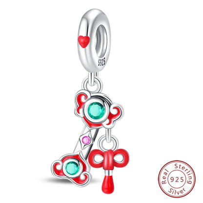 925 Sterling Silver Red Wine, Chili & Dumbbell Charm Bead – Fun DIY Jewelry