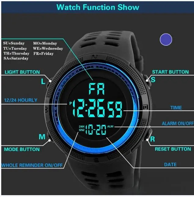 Men's Digital Electronic Watch Sports Glow 49mm Large Dial Student Outdoor Adventure Trend Multifunctional Maler fashion Watches - BeeTrendyShop.COM