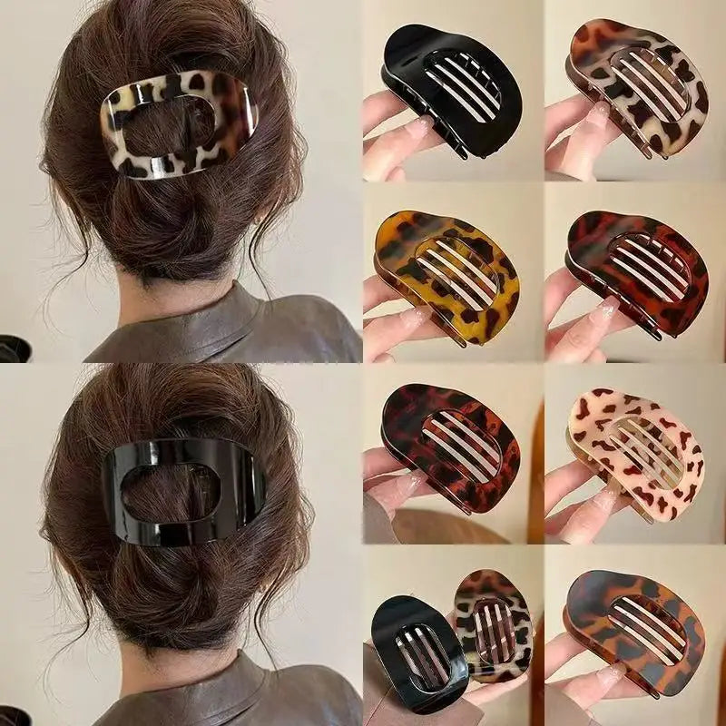 Flat Hair Claw Clip – French Korean Style Leopard Top Clip for Women