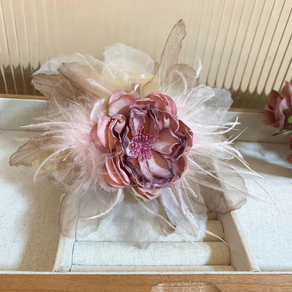 Pink Flower Hair Claw Clip – Sweet Lace Big Hairpin for Women